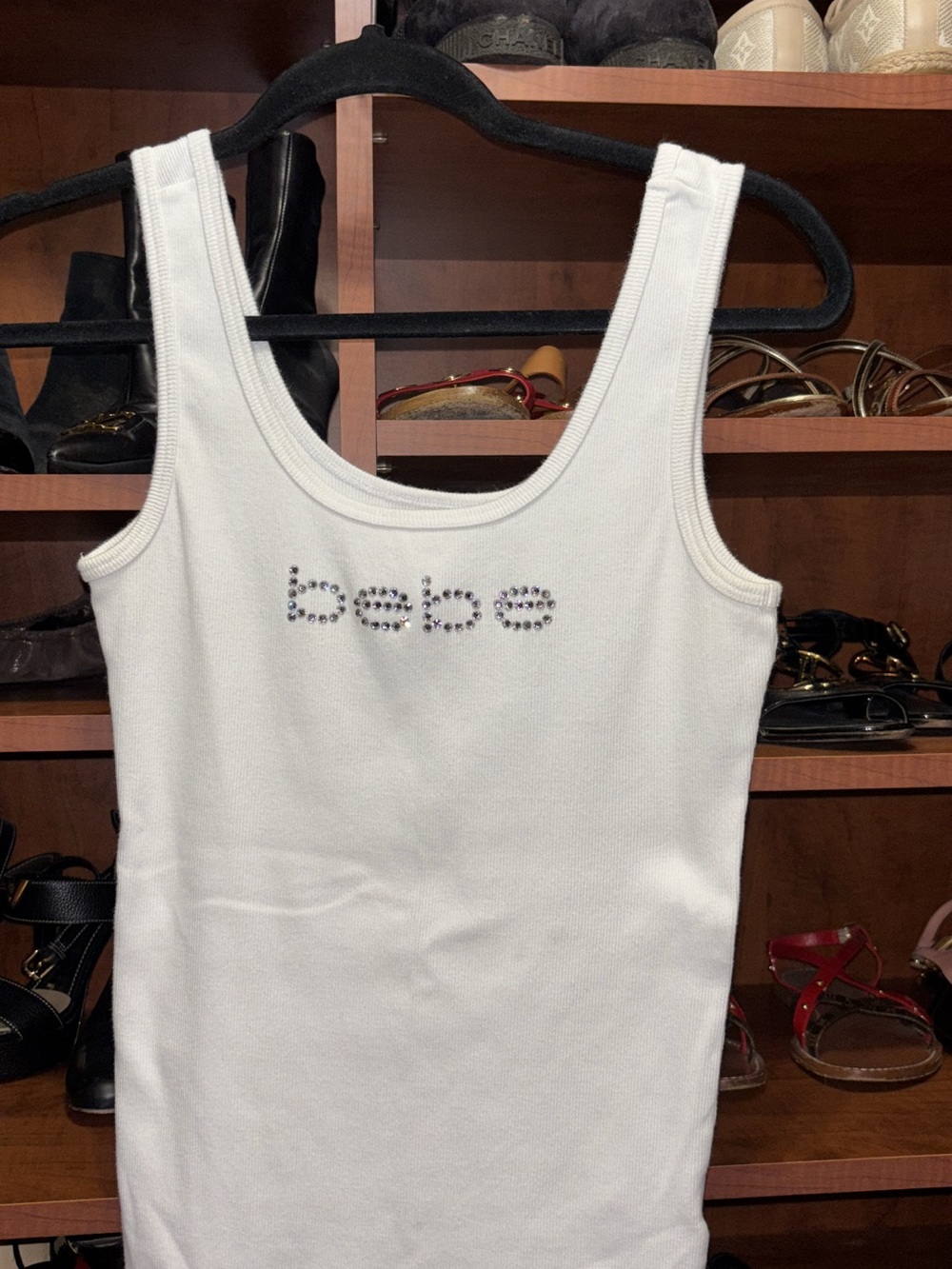 bebe White Rhinestone Logo Ribbed Tank - Picture 3 of 3